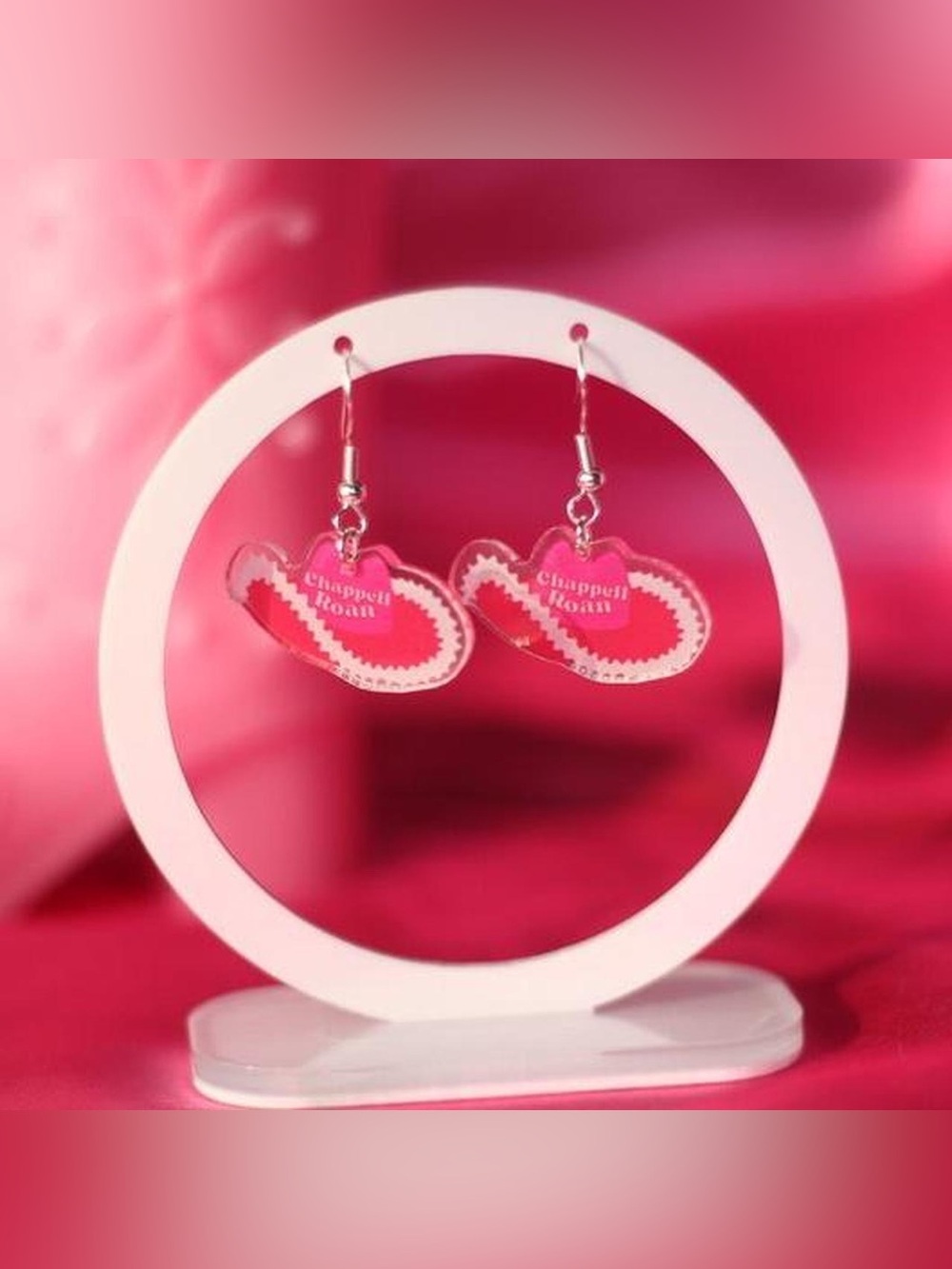 Chappell Roan Pink Cowboy Hat Dangle Earrings Midwest Princess Pink Pony Club CR